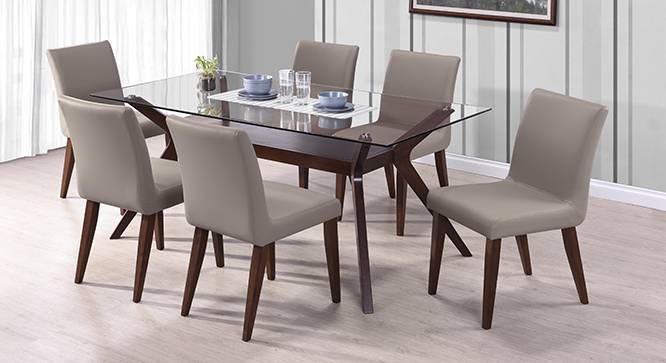 Wesley - Persica(Leatherette) 6 Seater Glass Top Dining Table Set